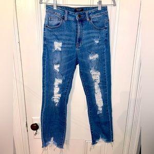 American Bazi High Rise Cropped Distressed Jeans